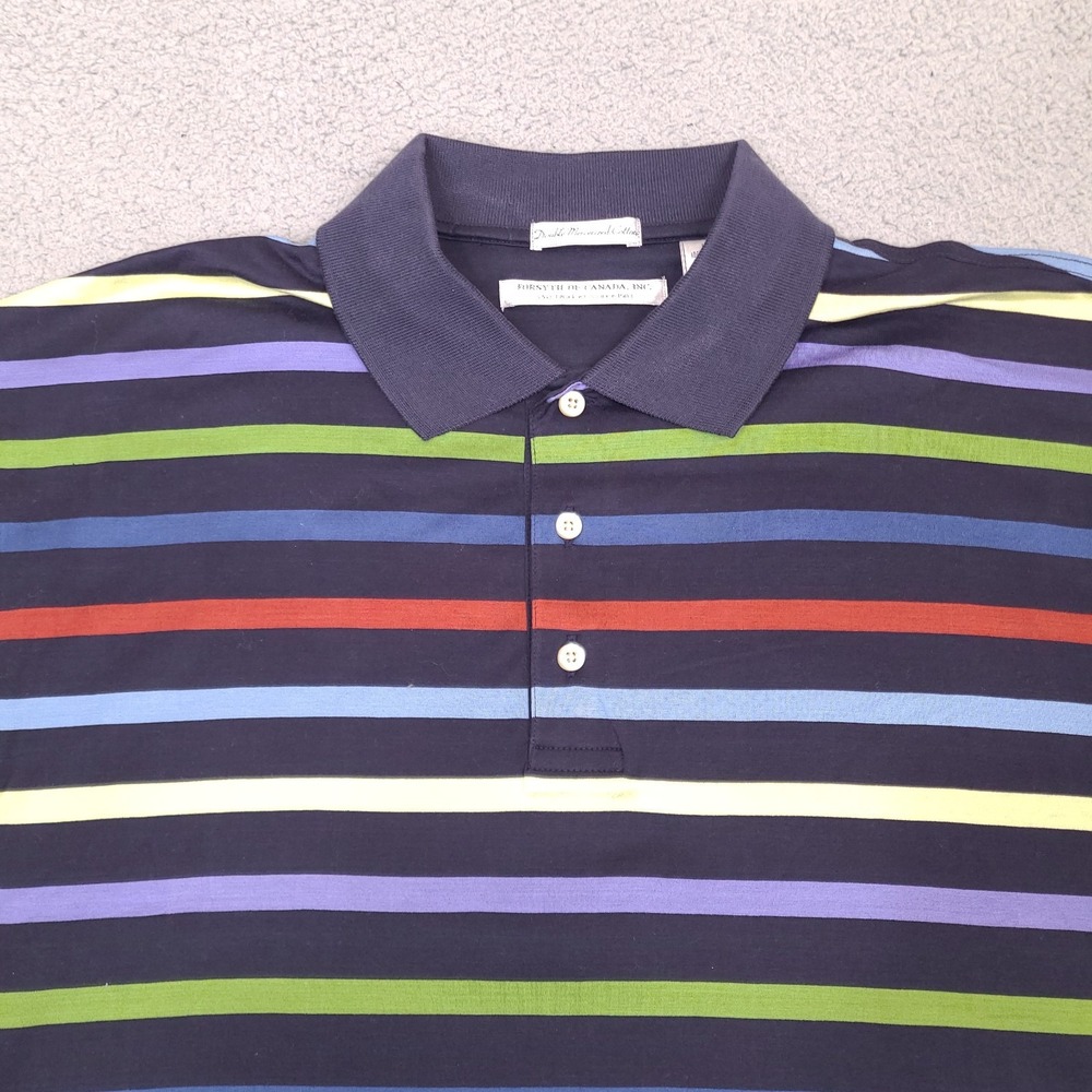 Forsyth Of Canada Golf Polo Shirt Mens Large Blue Striped Colorful Dbl Mercerize